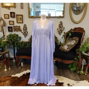 vintage Shadow Line lingerie Skinny Satin Gown & Robe 2 Piece Set Size M Purple